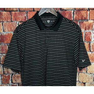 Nike Golf Dri-Fit Men’s Medium Black White Striped Short Sleeve Polo Shirt